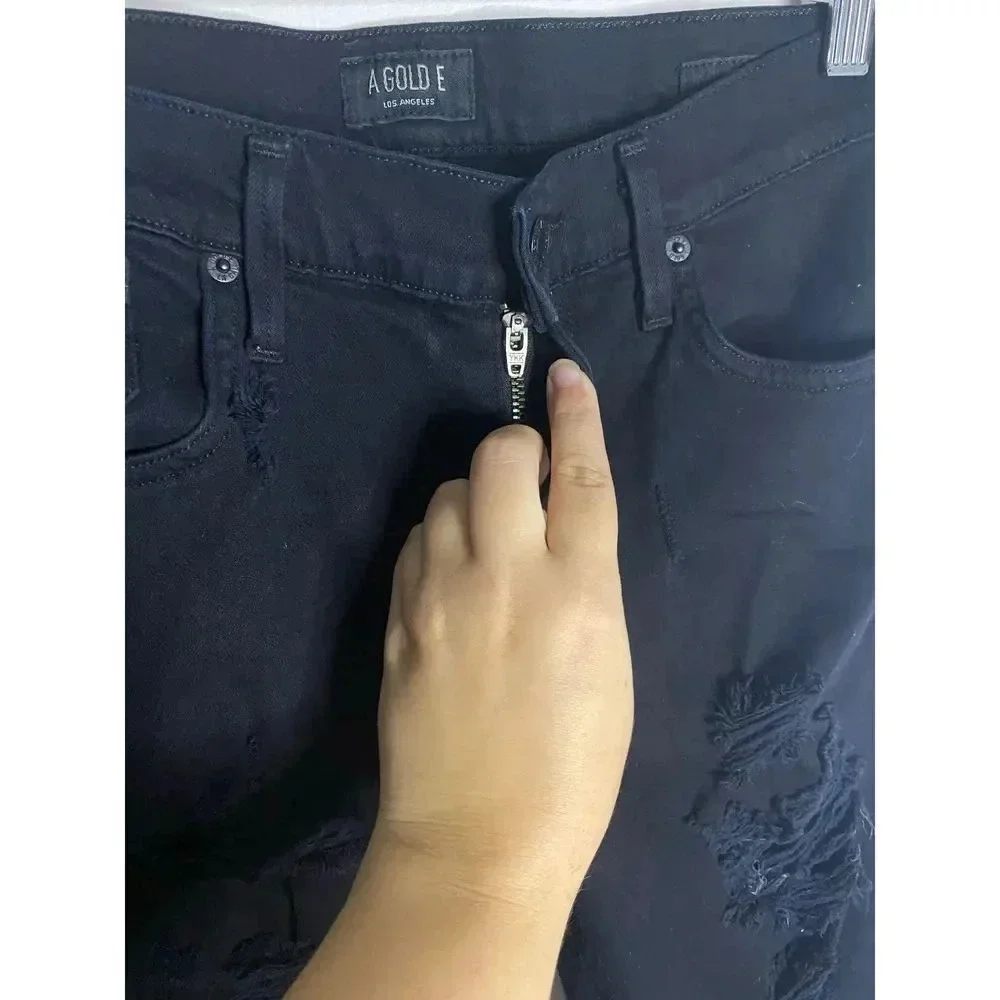 Agolde Sophie High Waisted Distressed Skinny Jeans Black Moonstruck Size 27 - Picture 8 of 10